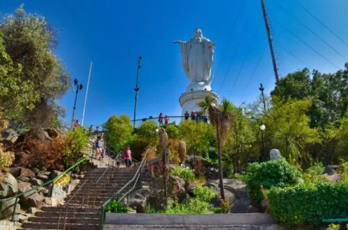 Is Santiago Chile Safe – View of Cerro San Cristóbal with the Virgin Mary statue overlooking Santiago city