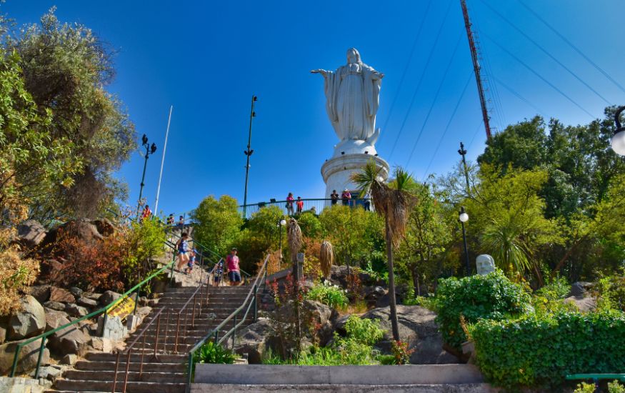 Is Santiago Chile Safe – View of Cerro San Cristóbal with the Virgin Mary statue overlooking Santiago city